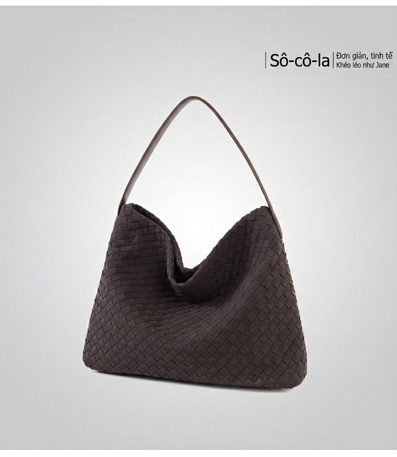 Túi Tote Nữ Đan Thủ Công Da Mờ Sức Chứa Lớn Đeo Vai Đi Làm Màu Nâu, Xám chi tiết 25