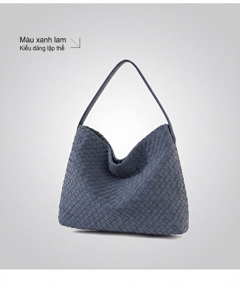 Túi Tote Nữ Đan Thủ Công Da Mờ Sức Chứa Lớn Đeo Vai Đi Làm Màu Nâu, Xám chi tiết 26