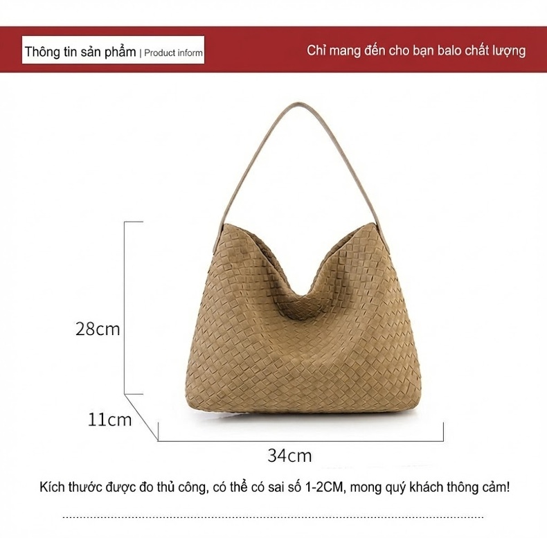 Túi Tote Nữ Đan Thủ Công Da Mờ Sức Chứa Lớn Đeo Vai Đi Làm Màu Nâu, Xám chi tiết 3