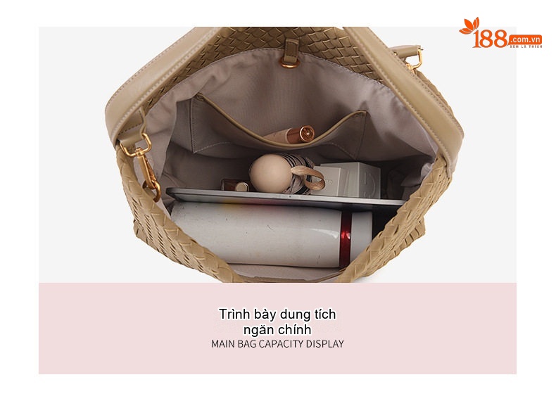 Túi Tote Nữ Đan Thủ Công Da Mờ Sức Chứa Lớn Đeo Vai Đi Làm Màu Nâu, Xám chi tiết 6