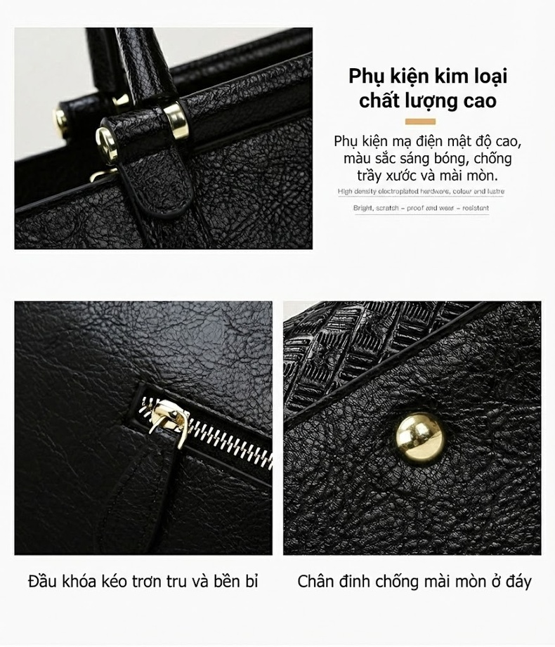 Túi Tote Nữ Dập Chữ Phong Cách Âu Mỹ, Túi Đeo Vai Nữ Sức Chứa Lớn Màu Đen chi tiết 9