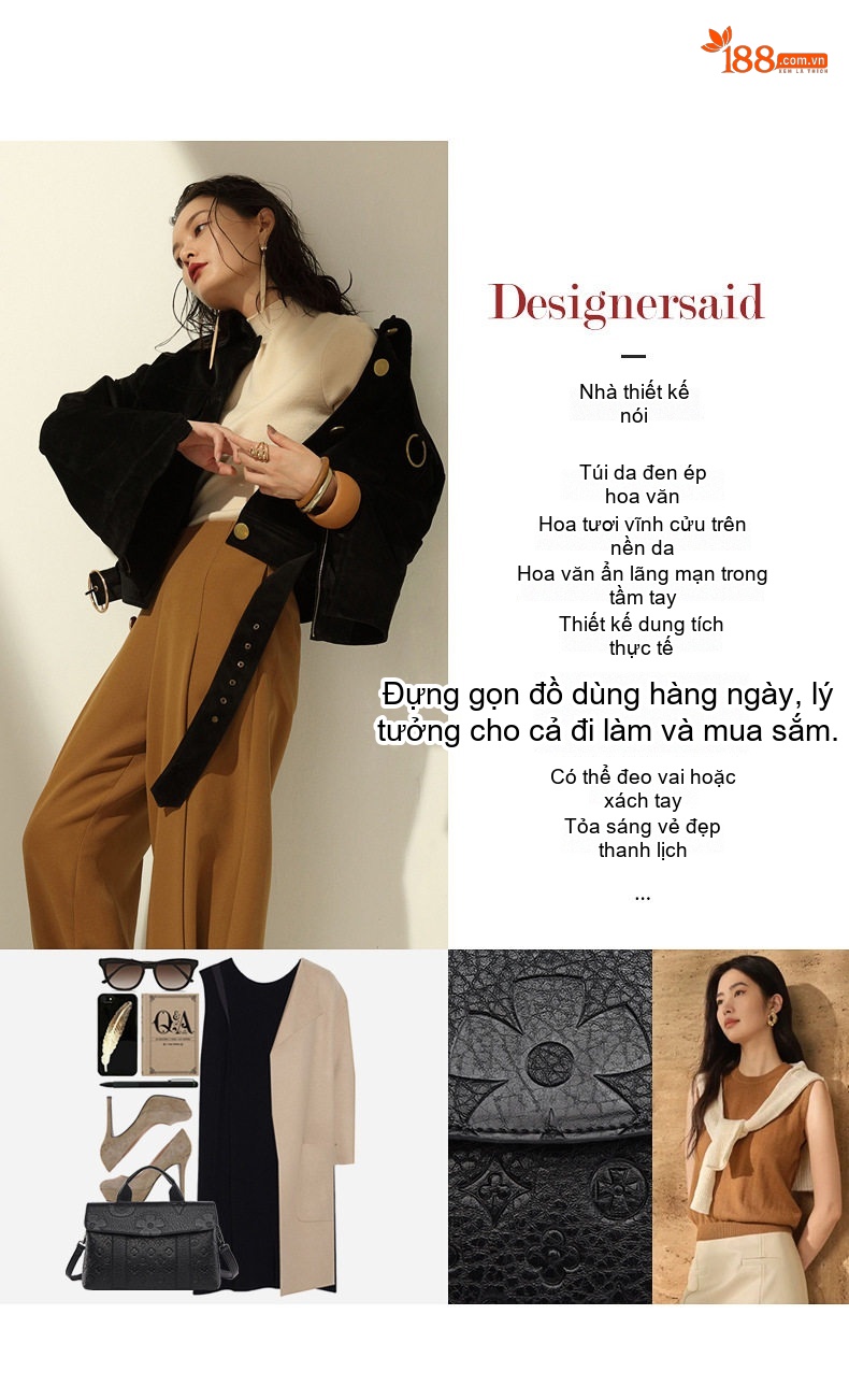 Túi Tote Nữ Dập Nổi Họa Tiết Công Sở Sức Chứa Lớn Màu Đen chi tiết 2