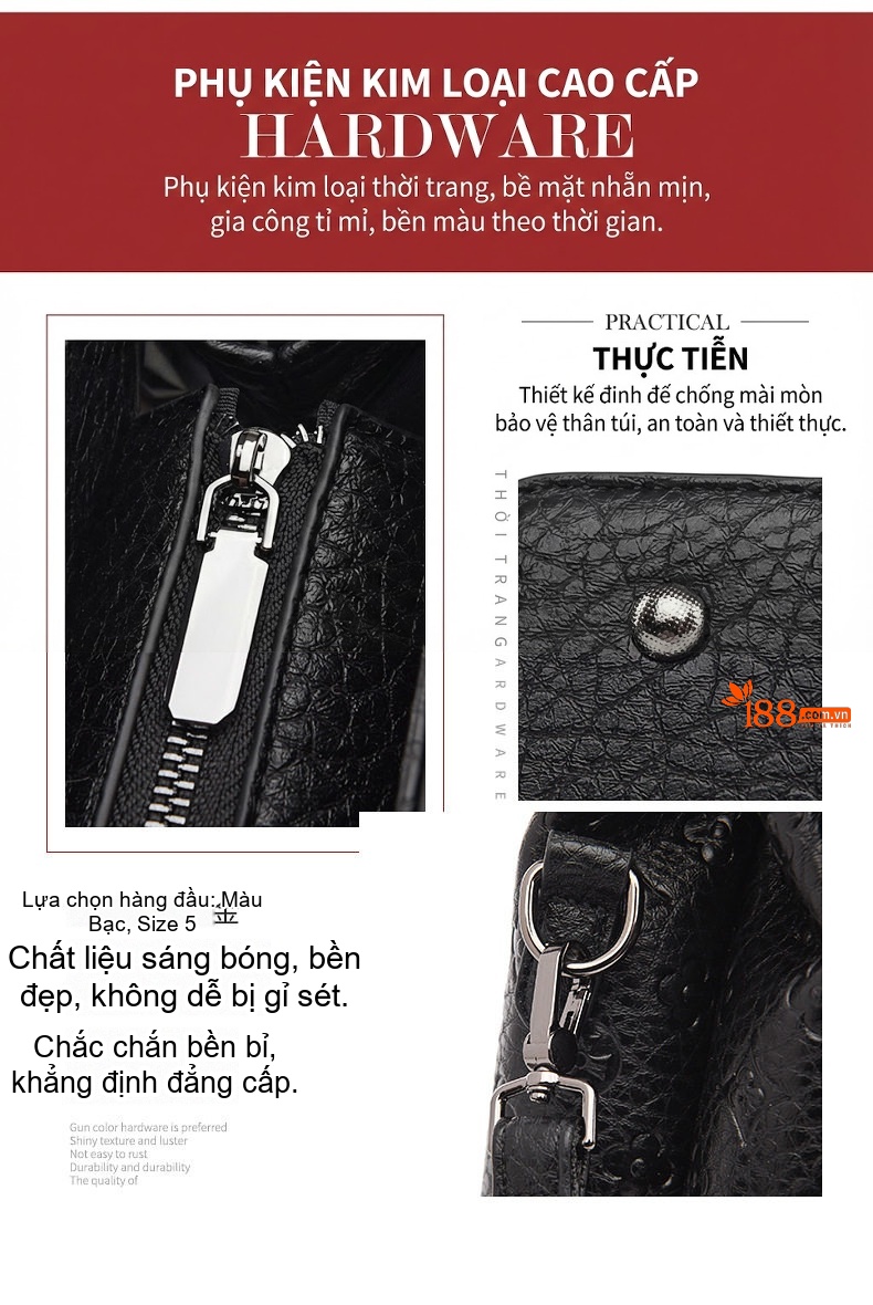 Túi Tote Nữ Dập Nổi Họa Tiết Công Sở Sức Chứa Lớn Màu Đen chi tiết 8