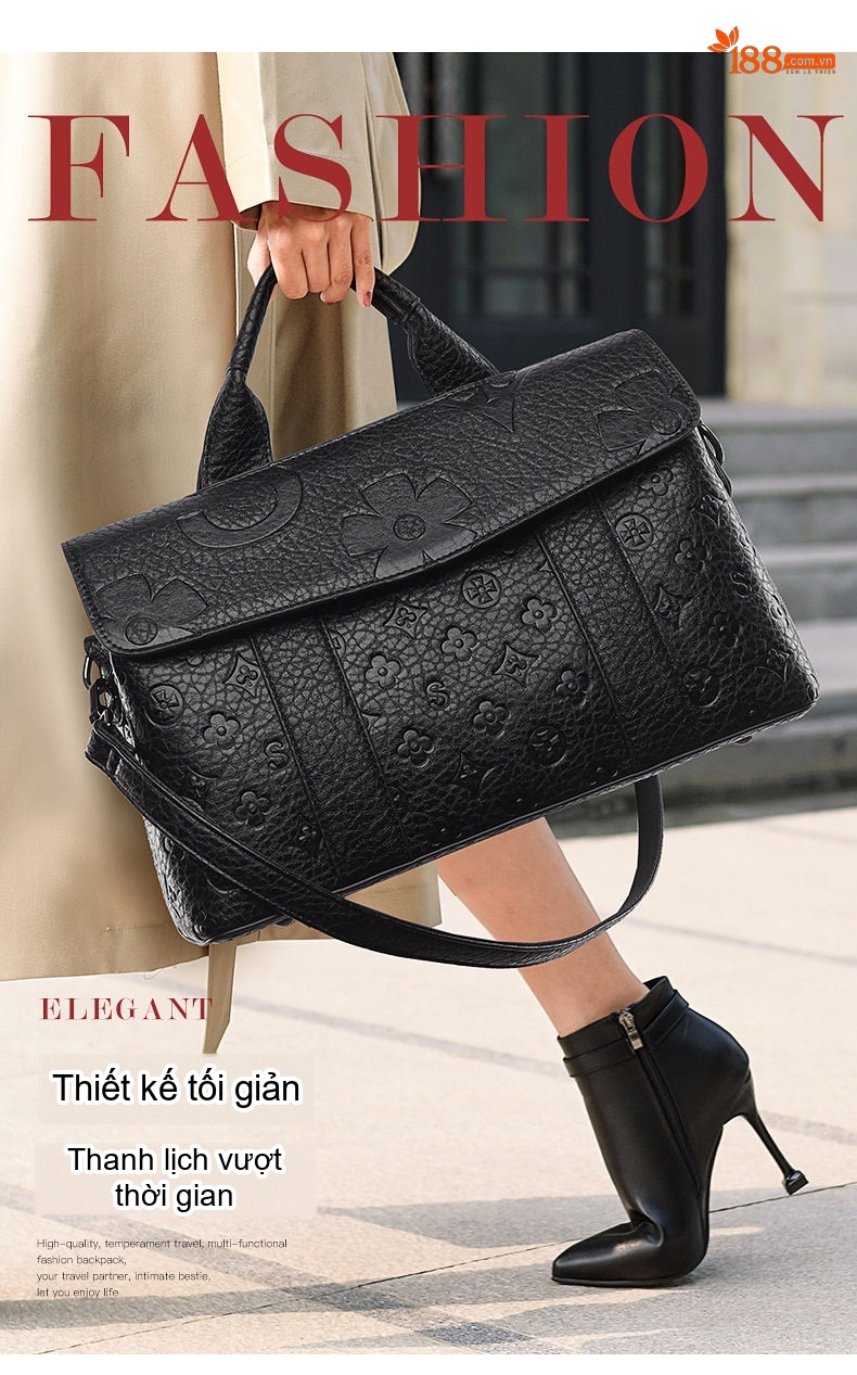 Túi Tote Nữ Dập Nổi Họa Tiết Công Sở Sức Chứa Lớn Màu Đen chi tiết 3