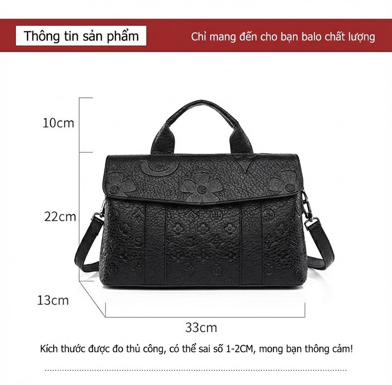 Túi Tote Nữ Dập Nổi Họa Tiết Công Sở Sức Chứa Lớn Màu Đen chi tiết 4