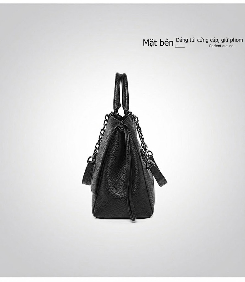 Túi Tote Nữ Dập Nổi Họa Tiết Da Mềm Đeo Vai Dây Xích Nhiều Ngăn Màu Đỏ Rượu, Đen, Nâu chi tiết 22