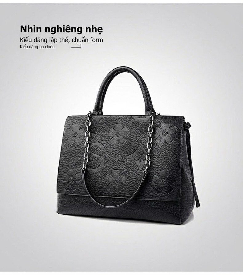 Túi Tote Nữ Dập Nổi Họa Tiết Da Mềm Đeo Vai Dây Xích Nhiều Ngăn Màu Đỏ Rượu, Đen, Nâu chi tiết 21