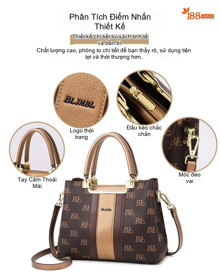 Túi Tote Nữ Đeo Vai/Chéo Lớn Phong Cách Âu Mỹ Retro Thời Trang Công Sở Màu Nâu, Vàng chi tiết 3
