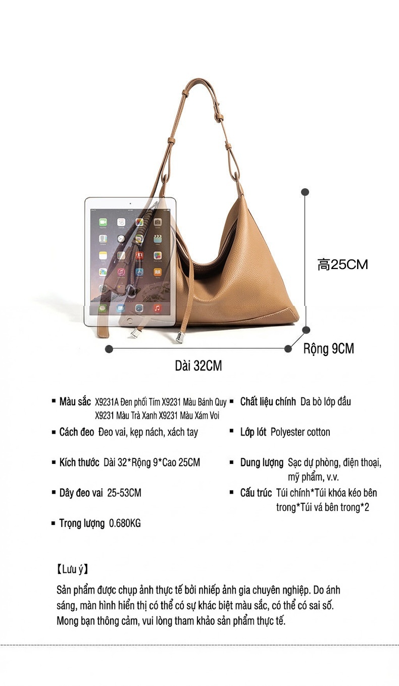 Túi Tote Nữ Đeo Vai Da Mờ Sức Chứa Lớn Phong Cách Tối Giản Màu Đen, Nâu, Xanh Rêu chi tiết 6