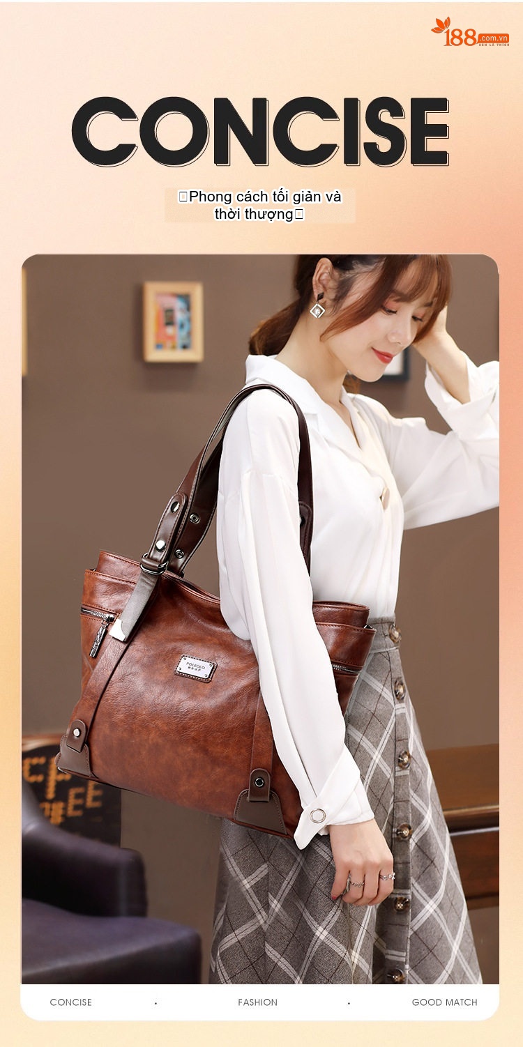 Túi Tote Nữ Đeo Vai Đeo Chéo Da Mờ Sức Chứa Lớn Phong Cách Retro Màu Nâu, Đen, Xanh... chi tiết 1