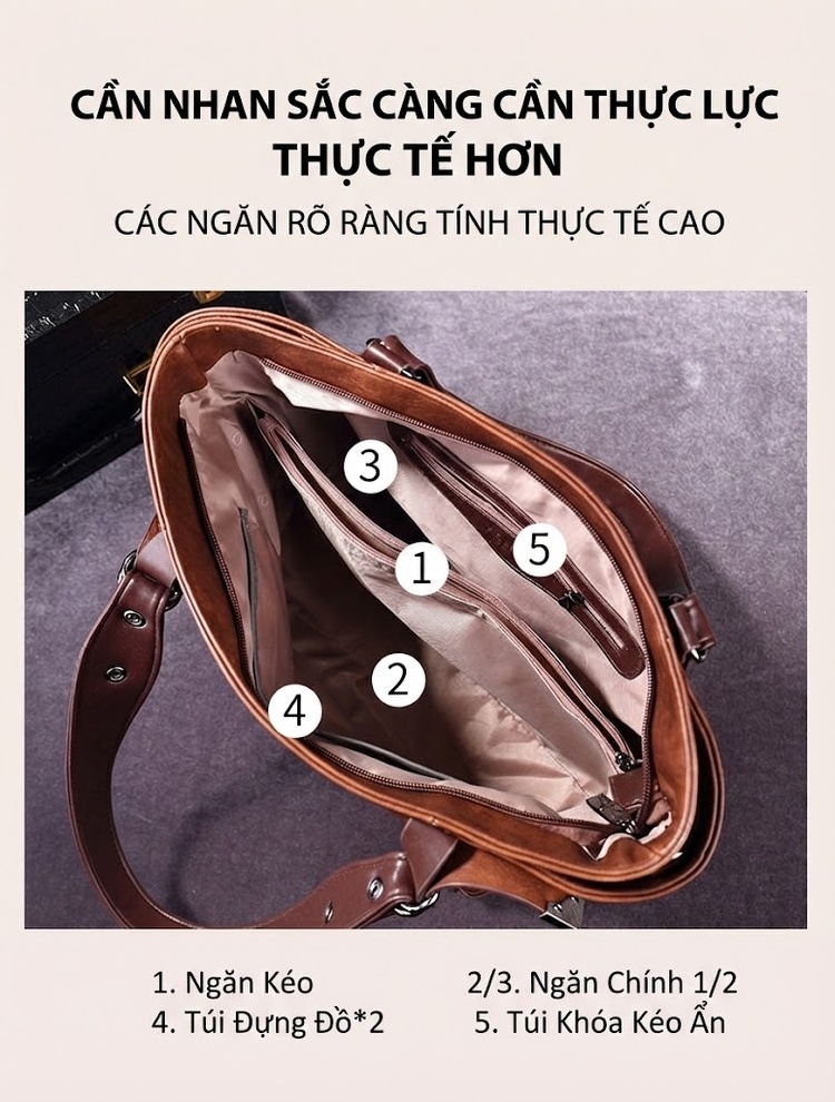 Túi Tote Nữ Đeo Vai Đeo Chéo Da Mờ Sức Chứa Lớn Phong Cách Retro Màu Nâu, Đen, Xanh... chi tiết 3
