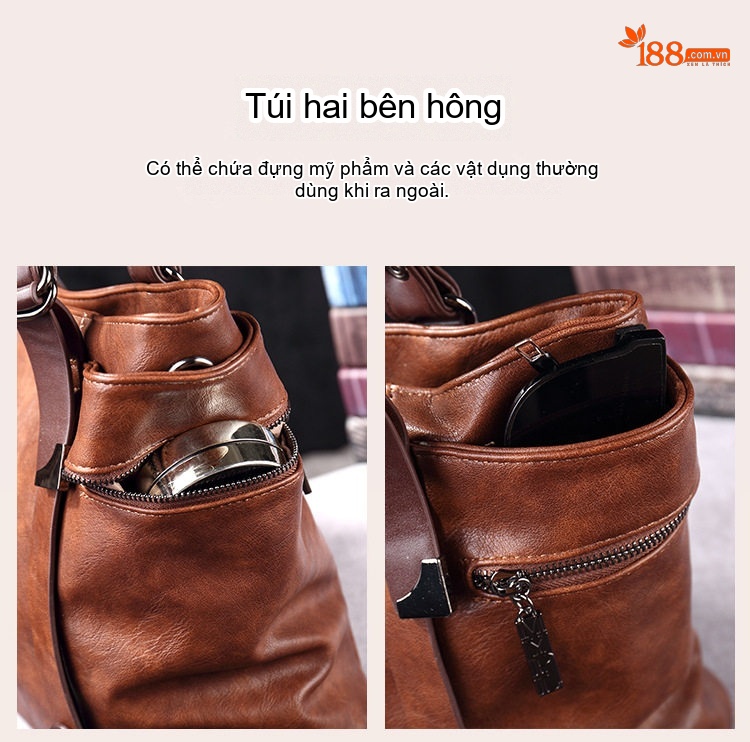 Túi Tote Nữ Đeo Vai Đeo Chéo Da Mờ Sức Chứa Lớn Phong Cách Retro Màu Nâu, Đen, Xanh... chi tiết 6