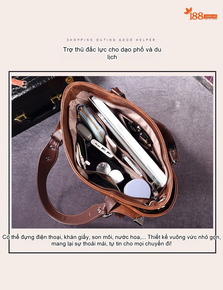 Túi Tote Nữ Đeo Vai Đeo Chéo Da Mờ Sức Chứa Lớn Phong Cách Retro Màu Nâu, Đen, Xanh... chi tiết 8
