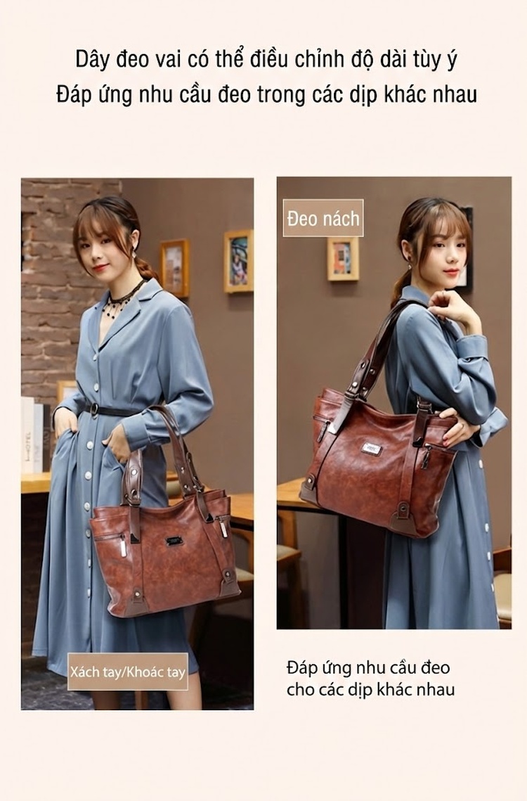 Túi Tote Nữ Đeo Vai Đeo Chéo Da Mờ Sức Chứa Lớn Phong Cách Retro Màu Nâu, Đen, Xanh... chi tiết 9