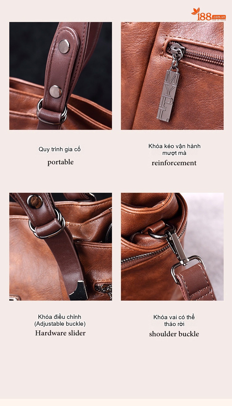 Túi Tote Nữ Đeo Vai Đeo Chéo Da Mờ Sức Chứa Lớn Phong Cách Retro Màu Nâu, Đen, Xanh... chi tiết 11