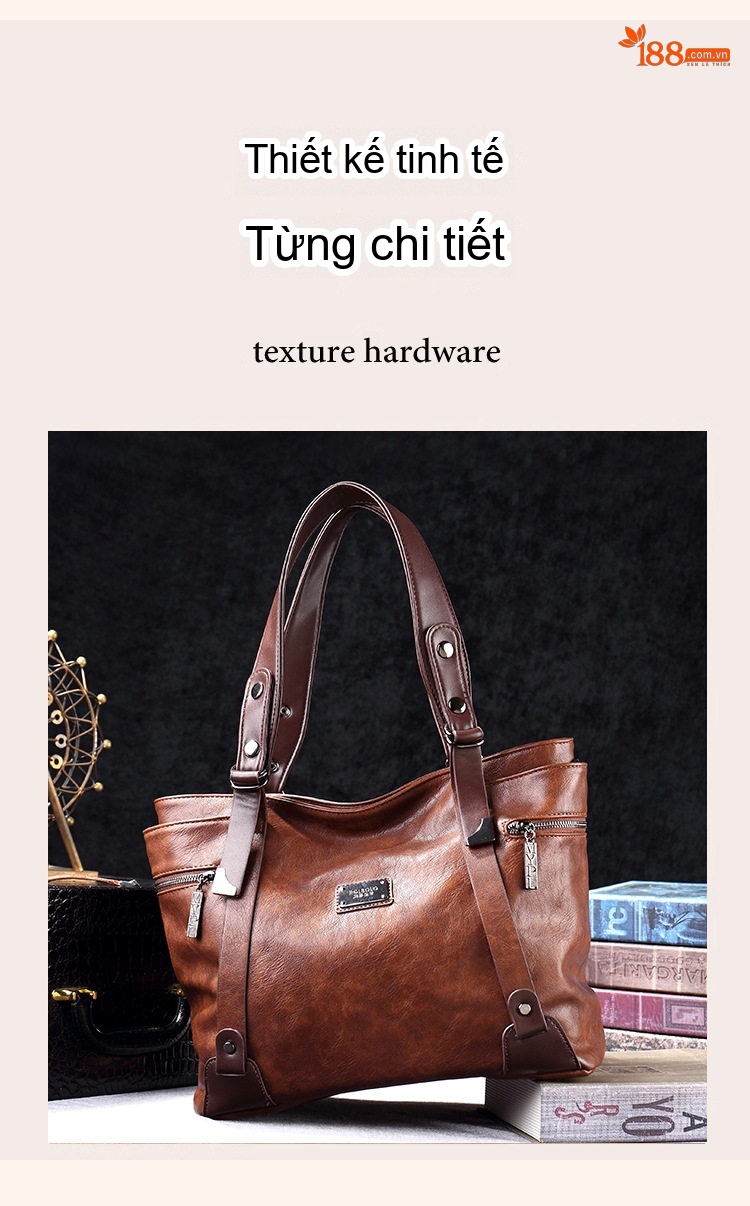 Túi Tote Nữ Đeo Vai Đeo Chéo Da Mờ Sức Chứa Lớn Phong Cách Retro Màu Nâu, Đen, Xanh... chi tiết 12