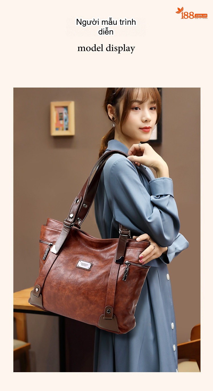 Túi Tote Nữ Đeo Vai Đeo Chéo Da Mờ Sức Chứa Lớn Phong Cách Retro Màu Nâu, Đen, Xanh... chi tiết 13