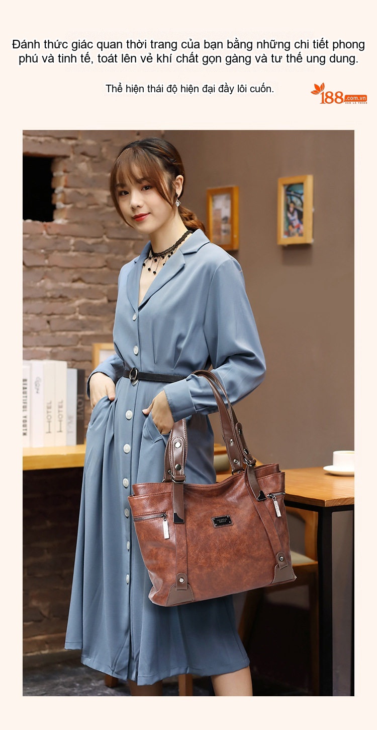 Túi Tote Nữ Đeo Vai Đeo Chéo Da Mờ Sức Chứa Lớn Phong Cách Retro Màu Nâu, Đen, Xanh... chi tiết 14
