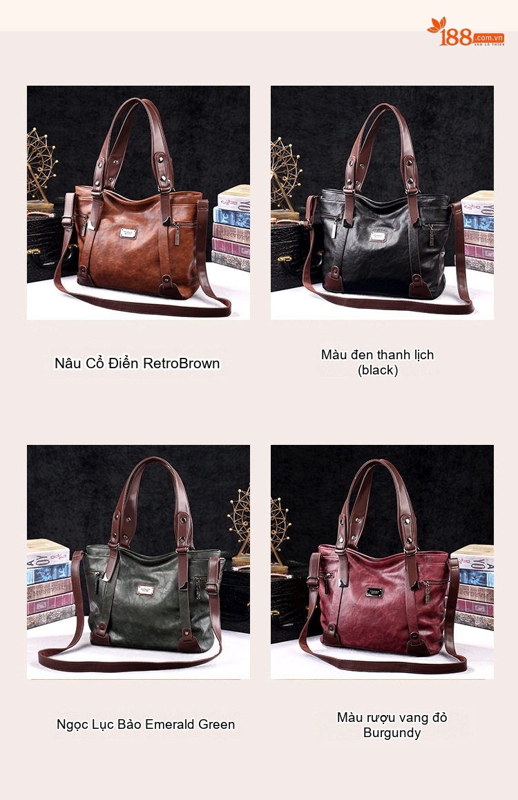 Túi Tote Nữ Đeo Vai Đeo Chéo Da Mờ Sức Chứa Lớn Phong Cách Retro Màu Nâu, Đen, Xanh... chi tiết 16