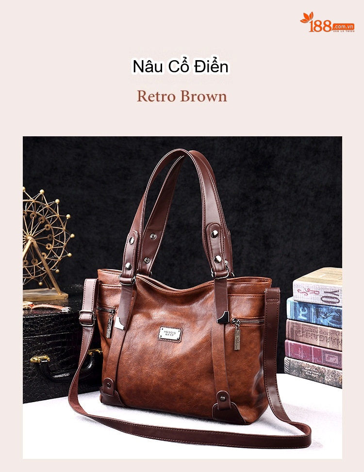Túi Tote Nữ Đeo Vai Đeo Chéo Da Mờ Sức Chứa Lớn Phong Cách Retro Màu Nâu, Đen, Xanh... chi tiết 17