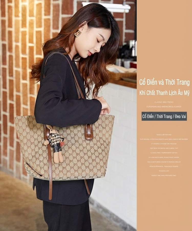 Túi Tote Nữ Đeo Vai Lớn In Họa Tiết Phong Cách Thời Trang chi tiết 3