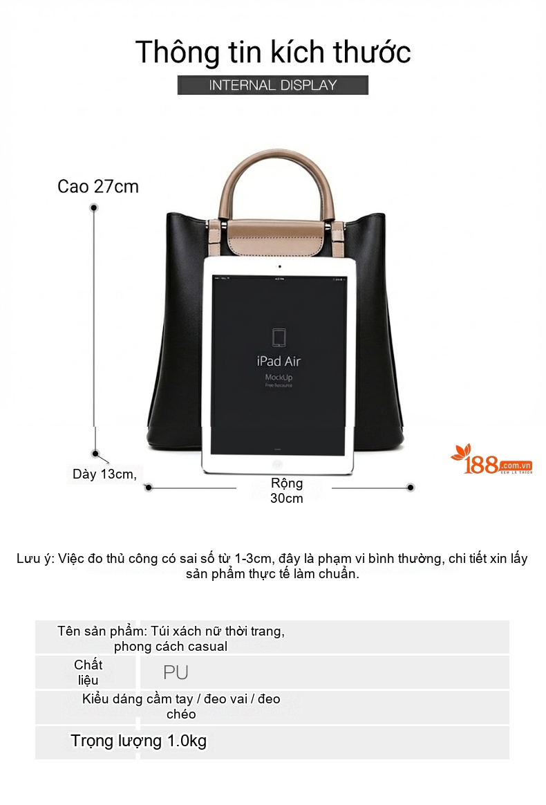 Túi Tote Nữ Đơn Giản Phong Cách Đô Thị Da Bóng Sức Chứa Lớn Màu Đen, Be chi tiết 3
