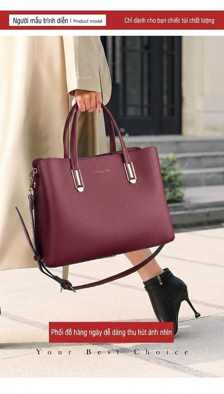 Túi Tote Nữ Đựng Tài Liệu Da Mờ Sức Chứa Lớn Phong Cách Đơn Giản Màu Đen, Đỏ Rượu, Trắng Kem chi tiết 12