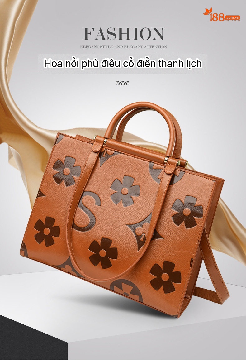 Túi Tote Nữ Dung Tích Lớn Bề Mặt Da Dập Hoa Văn Phong Cách Thời Trang Trung Niên Màu Nâu chi tiết 1