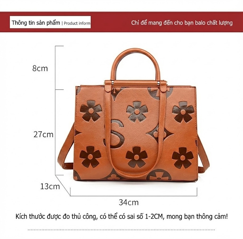 Túi Tote Nữ Dung Tích Lớn Bề Mặt Da Dập Hoa Văn Phong Cách Thời Trang Trung Niên Màu Nâu chi tiết 3