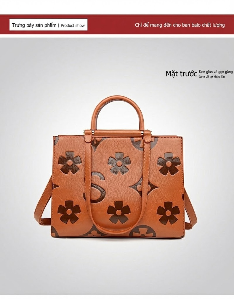 Túi Tote Nữ Dung Tích Lớn Bề Mặt Da Dập Hoa Văn Phong Cách Thời Trang Trung Niên Màu Nâu chi tiết 22