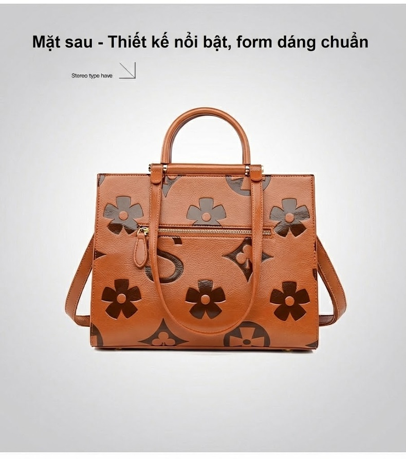 Túi Tote Nữ Dung Tích Lớn Bề Mặt Da Dập Hoa Văn Phong Cách Thời Trang Trung Niên Màu Nâu chi tiết 25