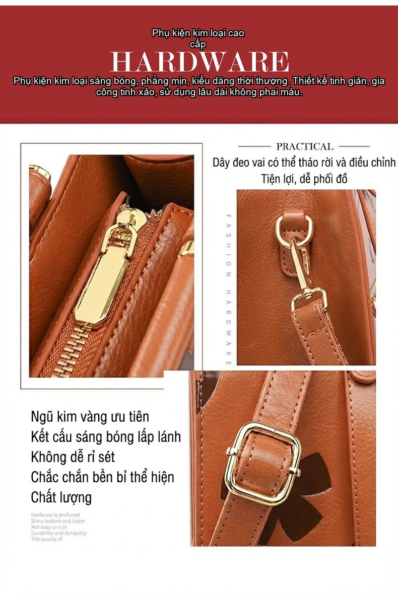 Túi Tote Nữ Dung Tích Lớn Bề Mặt Da Dập Hoa Văn Phong Cách Thời Trang Trung Niên Màu Nâu chi tiết 7