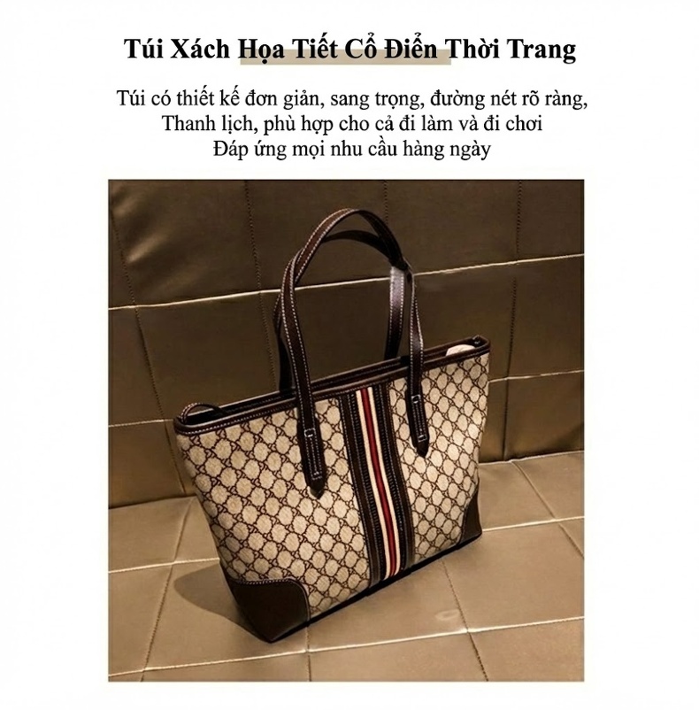 Túi Tote Nữ Đựng Vừa A4, Túi Xách Nữ Đeo Vai Công Sở Họa Tiết chi tiết 9