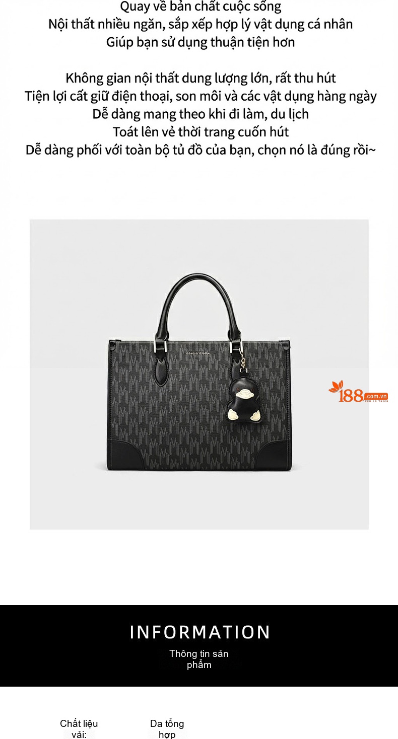 Túi Tote Nữ Đựng Vừa A4 Vải Canvas Công Sở Đi Làm Hàng Hiệu Màu Đen chi tiết 2