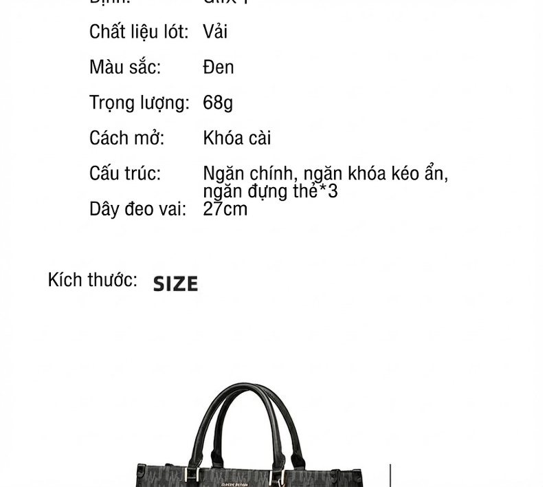 Túi Tote Nữ Đựng Vừa A4 Vải Canvas Công Sở Đi Làm Hàng Hiệu Màu Đen chi tiết 3