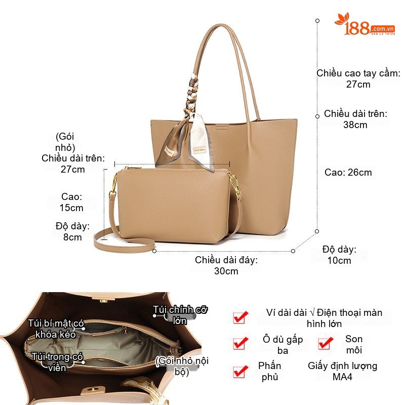 Túi Tote Nữ Fansiman Phong Cách Thời Trang Công Sở Đựng Laptop Cỡ Lớn Màu Đen