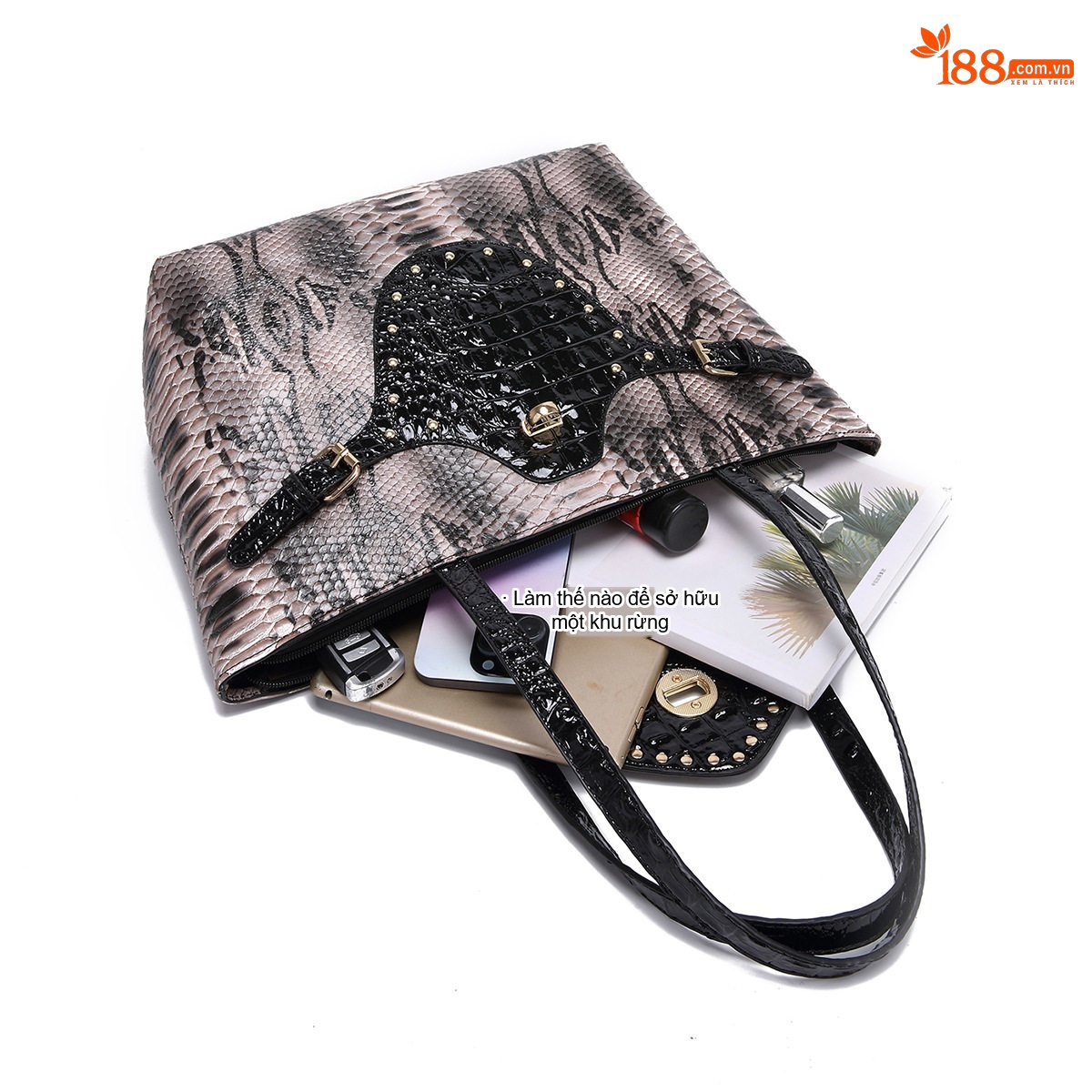 Túi Tote Nữ Họa Tiết Da Rắn Vintage Đeo Vai Cầm Tay Đựng Tài Liệu Màu Nâu, Xám chi tiết 22