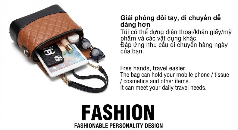 Túi Tote Nữ Hobo Đeo Vai Dáng Lượn Sóng Suede Lớn Đi Làm Hàng Ngày Màu Nâu, Đen chi tiết 2