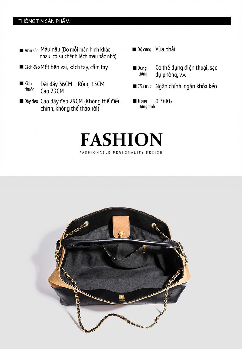 Túi Tote Nữ Hobo Đeo Vai Dáng Lượn Sóng Suede Lớn Đi Làm Hàng Ngày Màu Nâu, Đen chi tiết 1