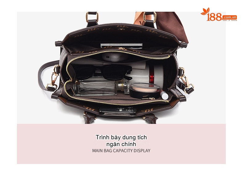 Túi Tote Nữ In Chữ Thời Trang Phong Cách Âu Mỹ Cỡ Lớn Màu Nâu chi tiết 9