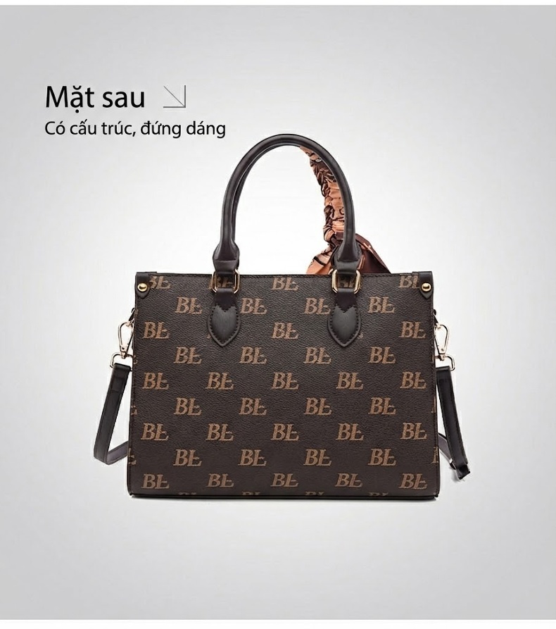 Túi Tote Nữ In Chữ Thời Trang Phong Cách Âu Mỹ Cỡ Lớn Màu Nâu chi tiết 26