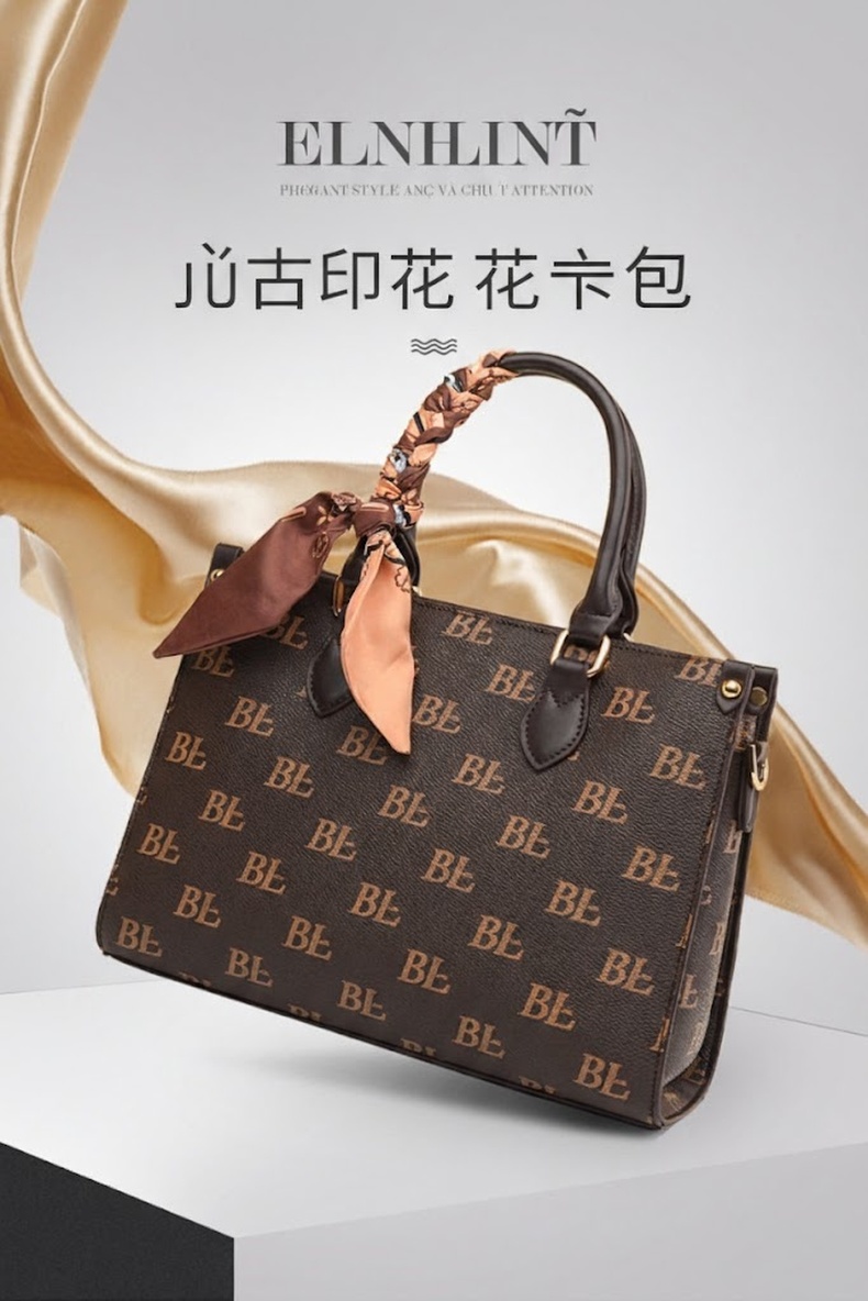 Túi Tote Nữ In Chữ Thời Trang Phong Cách Âu Mỹ Cỡ Lớn Màu Nâu chi tiết 3