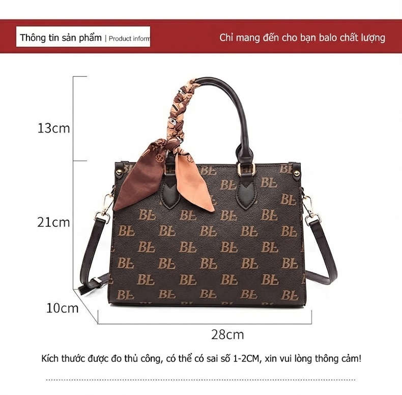 Túi Tote Nữ In Chữ Thời Trang Phong Cách Âu Mỹ Cỡ Lớn Màu Nâu chi tiết 6