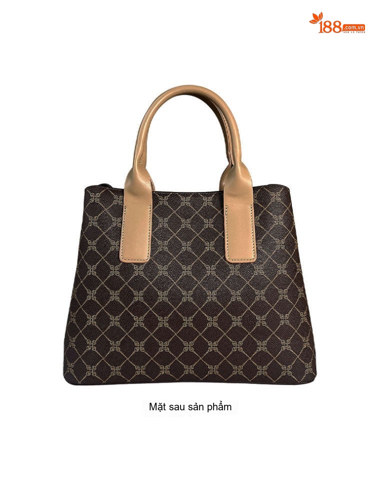 Túi Tote Nữ In Họa Tiết Retro Da Bóng, Túi Đeo Vai, Túi Xách Tay Công Sở Sức Chứa Lớn Màu Nâu, Đen chi tiết 23