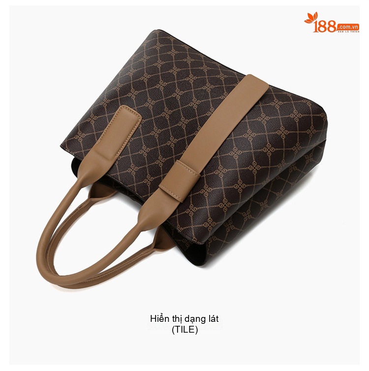 Túi Tote Nữ In Họa Tiết Retro Da Bóng, Túi Đeo Vai, Túi Xách Tay Công Sở Sức Chứa Lớn Màu Nâu, Đen chi tiết 25