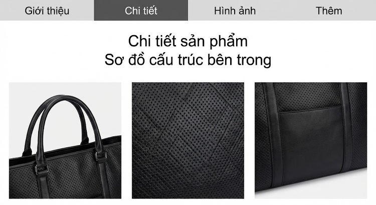 Túi Tote Nữ Lỗ Họa Tiết Retro Kèm Túi Nhỏ Da Bóng Đựng Vừa A4 Màu Đen chi tiết 11