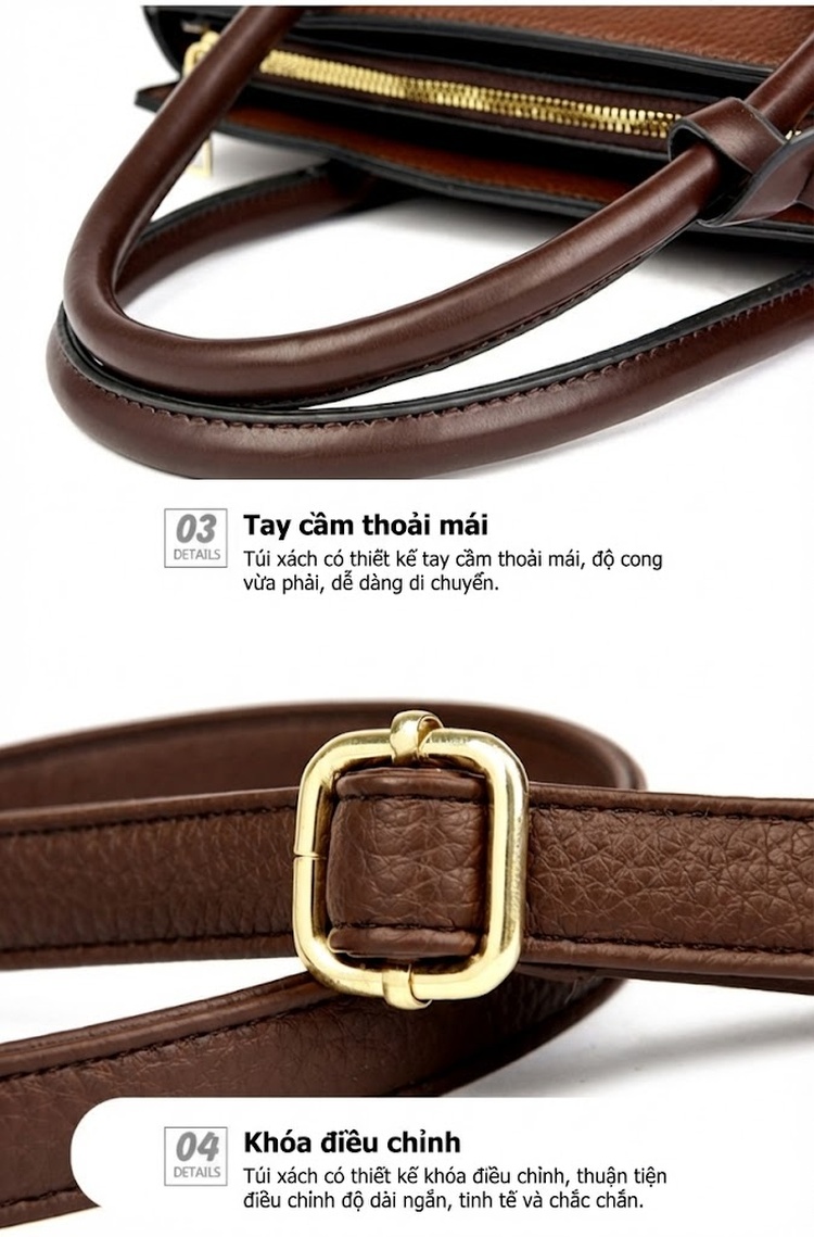 Túi Tote Nữ Set 3 Món Phong Cách Thời Trang Màu Nâu, Đen, Be chi tiết 23