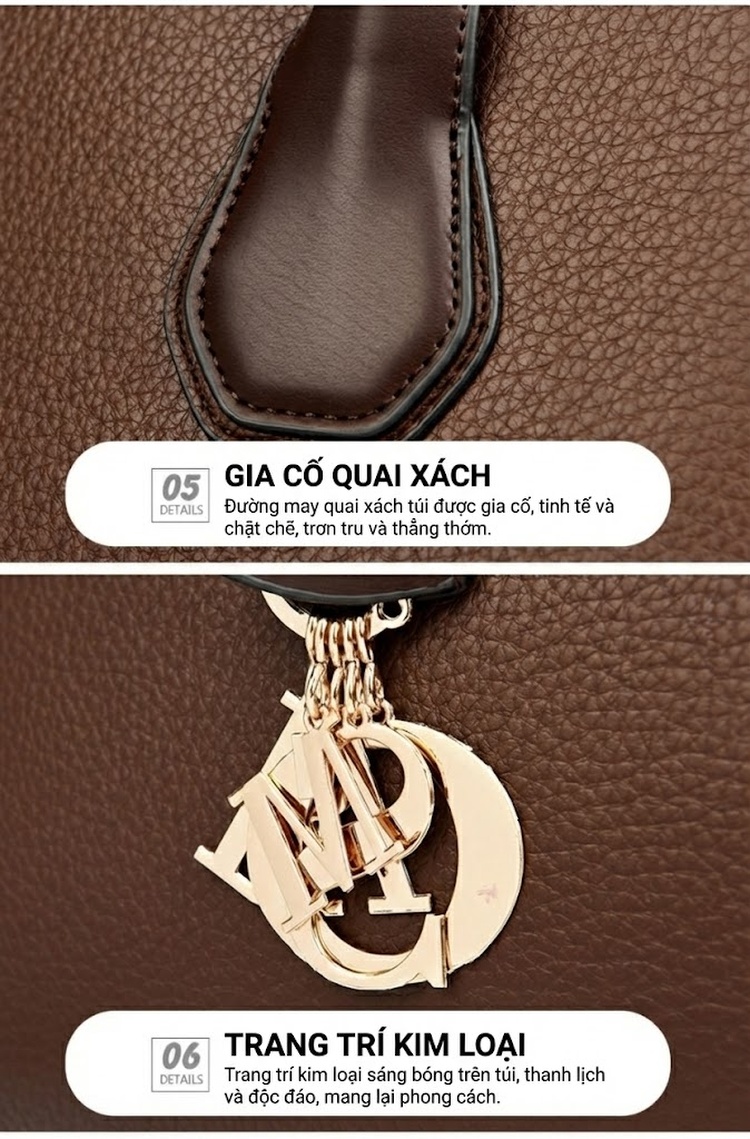 Túi Tote Nữ Set 3 Món Phong Cách Thời Trang Màu Nâu, Đen, Be chi tiết 24