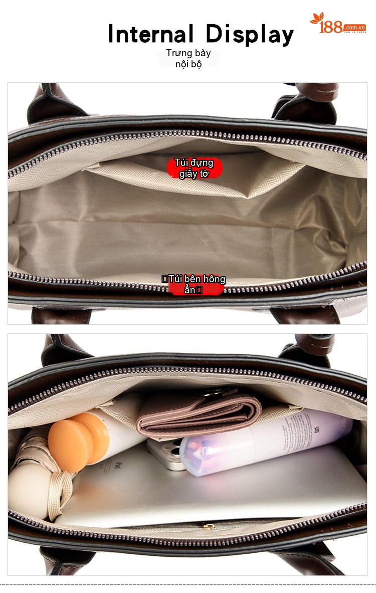 Túi Tote Nữ Set 3 Món Phong Cách Thời Trang Màu Nâu, Đen, Be chi tiết 25
