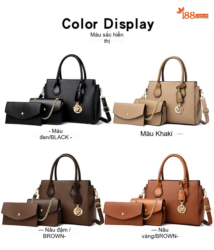 Túi Tote Nữ Set 3 Món Phong Cách Thời Trang Màu Nâu, Đen, Be chi tiết 17